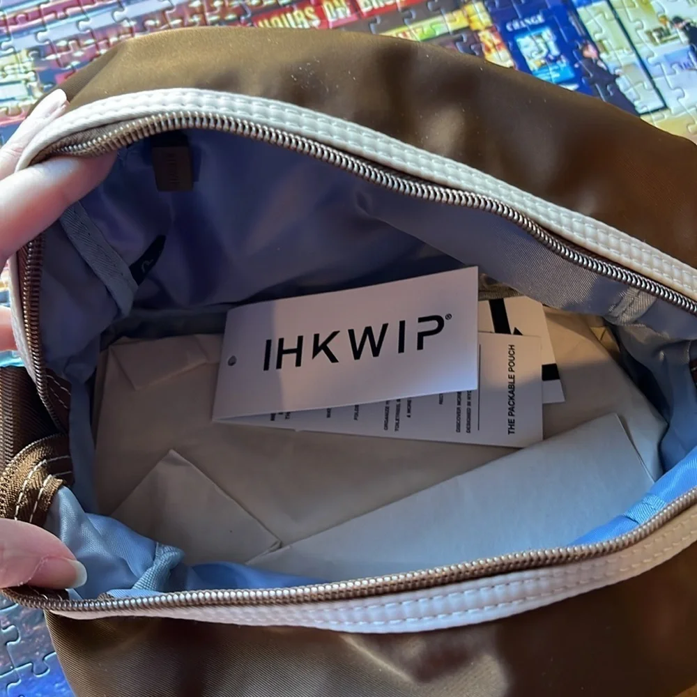 🦌🐠new IHKWIP Packable Pouch Cosmetic Case mocha cream zip